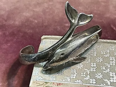 Vintage Kabana Sterling Silver Figural Dolphin Fish Cuff Bracelet • $79