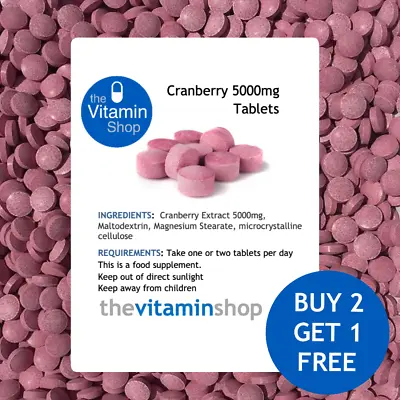 Cranberry 5000mg High Strength Tablets | BUY 2 GET  1 FREE | Same Day Dispatch • £12.99