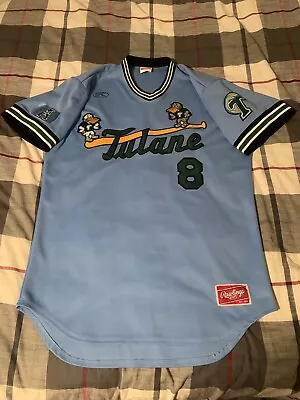 Rawlings Tulane Green Wave Baseball Jersey Size 44 AAC Blue • $225