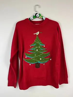 Funky Christmas Jumpers Christmas Tree With Light Christmas Jumper Red Large • £9.99