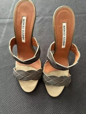 Manolo Blahnik Maglia Bronze Braided Slip On Heels Sz 38 Eu 7.5 US • $40