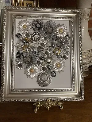 Vintage Jewelry Art Floral Collage Framed • $68