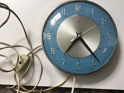 £30 • Buy Vintage Original Retro 1970s Diner Blue & Chrome Metamec Electric Wall Clock