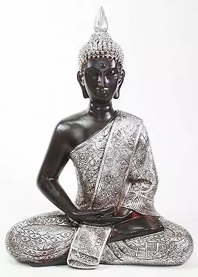 Feng Shui 11  Elegant Silver And Black Thai Meditating Buddha Home Decor Statue  • $25.99