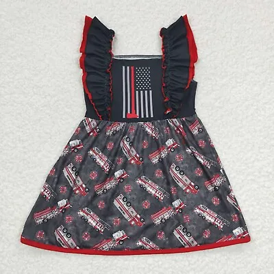 Baby Girls USA Firemen Dress Summer Boutique Dresses Toddler • £16.21