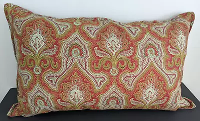 Pottery Barn Lumbar Pillow Cover 16x26 Linen Blend Down Insert Red Green Paisley • $44.99