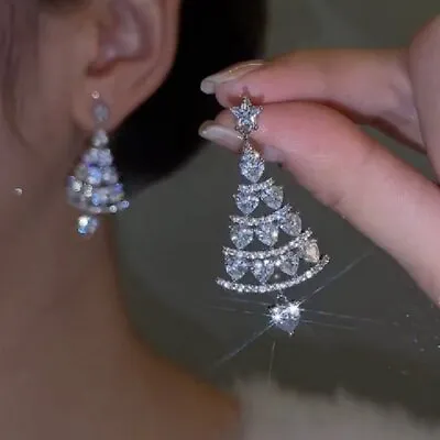 $3.33 • Buy Hot Christmas Tree Crystal Silver Plated Stud Earrings Dangle Drop Women Jewelry