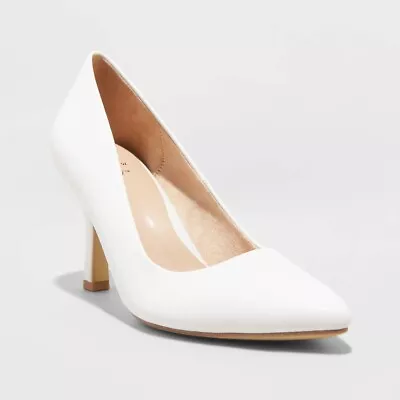 A New Day Jen Pumps Womens High Heel Adt39 White Slip On Wide Width Shoes S1006 • $17.95