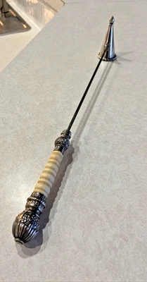 £73.38 • Buy Antique Candle Snuffer 16in Silver Plated Handle With Bone Or Celluloid 1900's