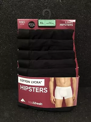 M&S Pack Cool&Fresh 5 Pack Cotton Lycra Hipsters Underwear Black XL £28 • £19.99