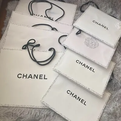 Set Of 8-Chanel Authentic White Shopping Paper Gift Tote Bags Large Size • £102.04