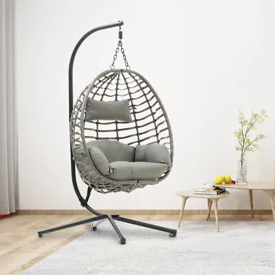 £19.95 • Buy Hanging Egg Chair Rattan Garden Swing Chairs Patio Indoor Outdoor With Cushion