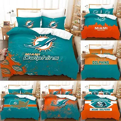 Miami Dolphins Duvet Cover Comforter Quilt Cover&2 Pillowcases 3pcs Bedding Set • $58.89