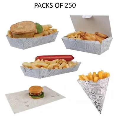 250 - Newspaper Print Fish & Chips Fast Food Take Away Packaging Tray Boxes  • £55.99