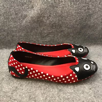 TUK Flats Women's 8 Black Red Kitty Kat Whiskers Polka Dot Ballet Slipon Shoes • $79.95