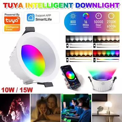 Tuya LED Ceiling Lights Colour Changing RGB Downlight Panel Recessed Spotlights • £7.99