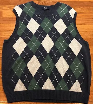 Vintage G. H. Bass Sweater Vest Golf Men's XL Argyle V-neck Green / Gray Preppy • $21.99