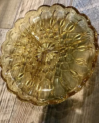 Vintage Amber Starburst Carnival Glass Divided Tray Relish Tray Candy Dish 8.75  • $5