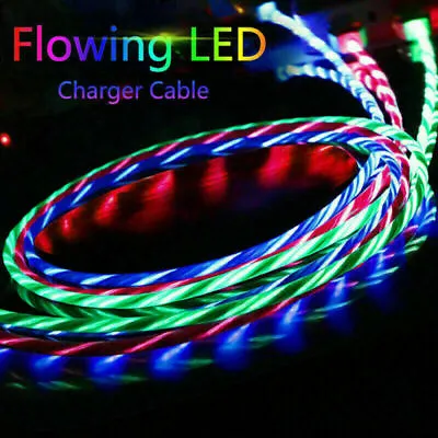 LED Light Up Type-C Fast Charging Flowing Glowing USB  Phone Charger Cable Cord • £4.76