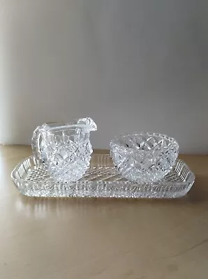 Vintage Heavy Diamond Cut Sugar Bowl Creamer Tray Depression Glass READ • $6.99