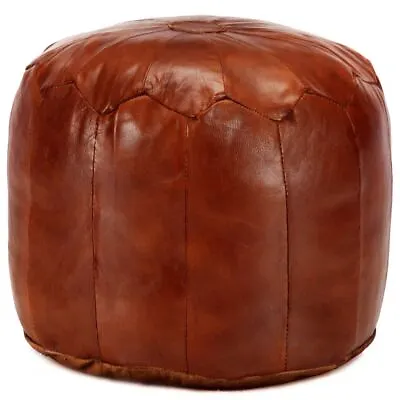 Real Leather Pouffe Vintage Style Handmade Round Footstool Ottoman Pouf Footrest • $167.95