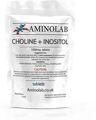 AMINOLAB Choline & Inositol 1500 Mg Tablets Supplement For Brain Health Mood • £5.99