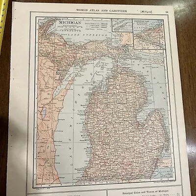 Antique 1914 Map Of Michigan 11x15 Inches • $19.50