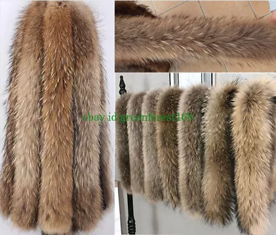 2024 Top 100% Real Fur Collar Scarf Raccoon Fur Trim For DIY Winter Coat Parka • $17.99