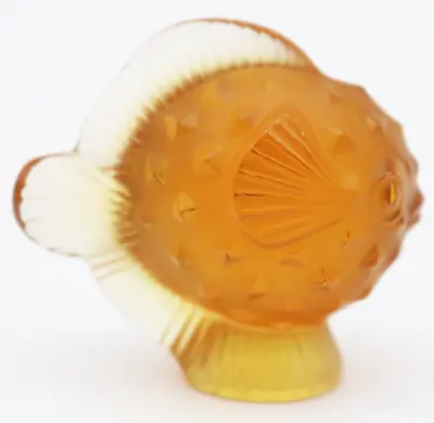 Incredible LALIQUE France Amber PUFFER FISH Art Glass SCULPTURE In BOX • £170.08