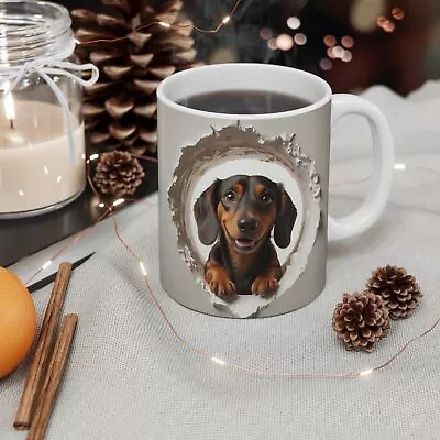 3D Cute Dachshund Coffee Mug Puppy Smiling Hole In Wall Gift Wiener Dog Lover • $12.99