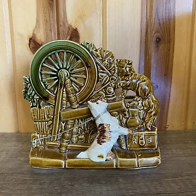 Vintage McCoy USA Cat & Dog Scottie On A Spinning Wheel Planter ~ McCoy Pottery • $13.45