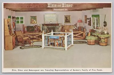 Borden Co Adv~Elsie The Cow & Family~Elmer At Left~Beauregard In Playpen~Vtg PC • $2.80