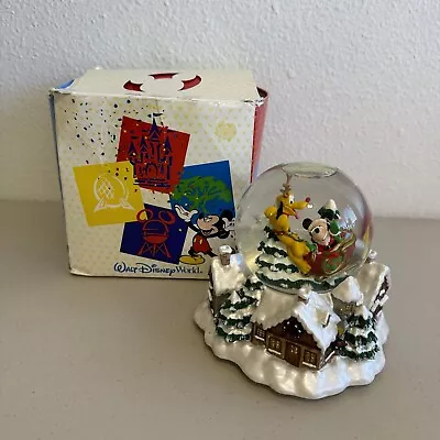 VTG Disney Santa Clause Is Coming To Town Snow Globe Mickey Mouse Pluto Musical • $44.99