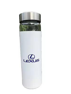 Lexus Glass Travel Water Bottle 20 Oz White Tumbler Mug With Stainless Steel Lid • $12.99