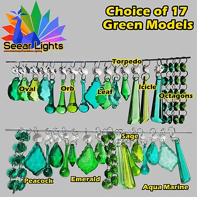 Green Chandelier Cut Glass Crystals Replacement Light Parts Wedding Beads Drops • £19.99
