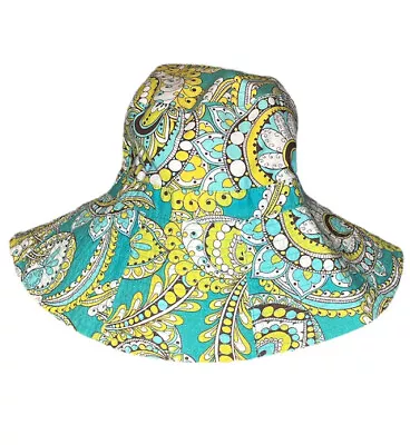 Vera Bradley Peacock Pattern Reversible Sun Bucket Hat Blue Green Yellow • $18.75