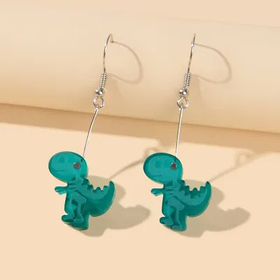 $1.99 • Buy Lovely Cartoon Jewellery Green Resin Dinosaur Dangle Pendant Earrings For Women