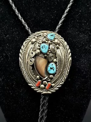 Native American Sterling Silver Claw/Turquoise Bolo Tie • $325