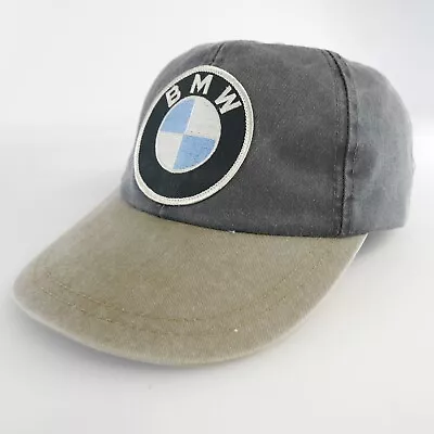 BMW Vintage Baseball Hat Adjustable Distressed Gray Denim 90s Patch Cap • $24.99