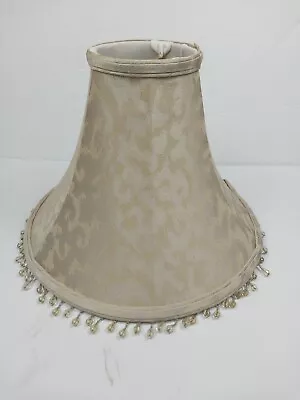 Vintage Fabric Bell Lamp Shade With Beaded Fringe 10  Tall 13  Wide At Bottom • $42