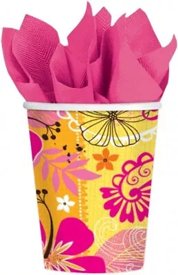 $10.18 • Buy Tropical Heat Hibiscus Pink Orange Summer Luau Beach Party 9 Oz. Paper Cups