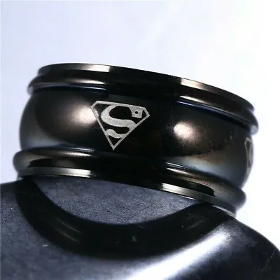 Superman Comic Black Bevelled Stainless Steel Ring Quality High Shine Size O1/2 • £6