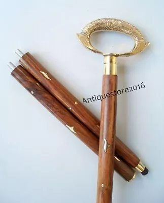 Designer Vintage Antique Style Brass Wood Walking Stick Cane 3 Fold Best Gift • $34.40