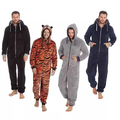 Mens Plain Cuffed Zip Hooded 1Onesie All In 1 Fleece Pyjama Loungewear One Piece • £24.99