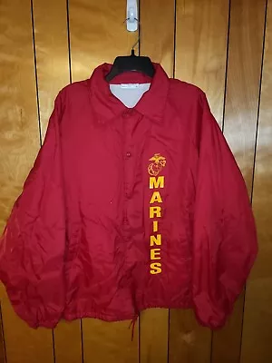 Vintage 80s United States Marine Corps Windbreaker Jacket XL Snap Button RED B4 • $29.99