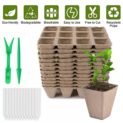 Seed Starter Tray Peat Pots Kit -144Cell Biodegradable Plant Growing Nursery Pot • $12.95