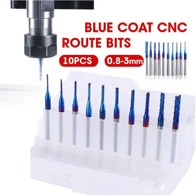 10Pcs Nano Blue Coat End Mill CNC Router Bits Set 0.8-3mm 1/8  Shank Blade Kits • $18.49