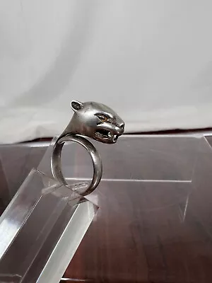 Vintage Sterling Silver 925 3d Panther Cougar Mountain Lion Ring Big Cat Sz 6.75 • $75