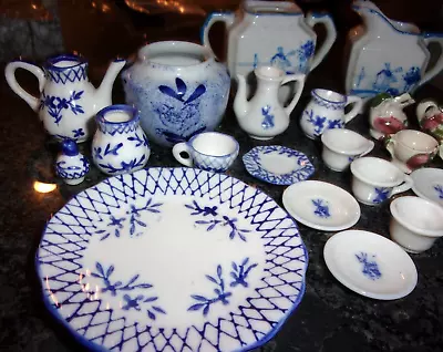 Miniature 27 Piece Tea Set - Blue And White Mixed Sets • $6.99