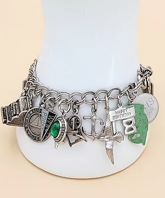 Sterling Silver Vintage Charm Bracelet 1960' Charms Abraham Lincoln Faux Opal • $97.25